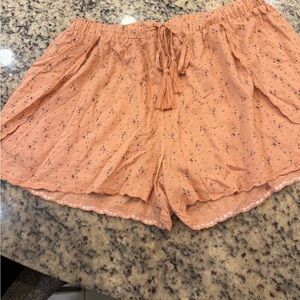 easel Peach Floral High-Waist Drawstring Shorts